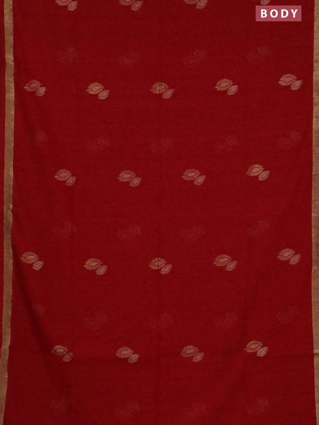 Semi jute linen saree red with silver & gold zari woven buttas and zari woven border