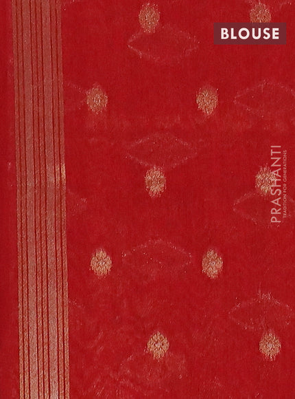Semi jute linen saree red with silver & gold zari woven buttas and zari woven border