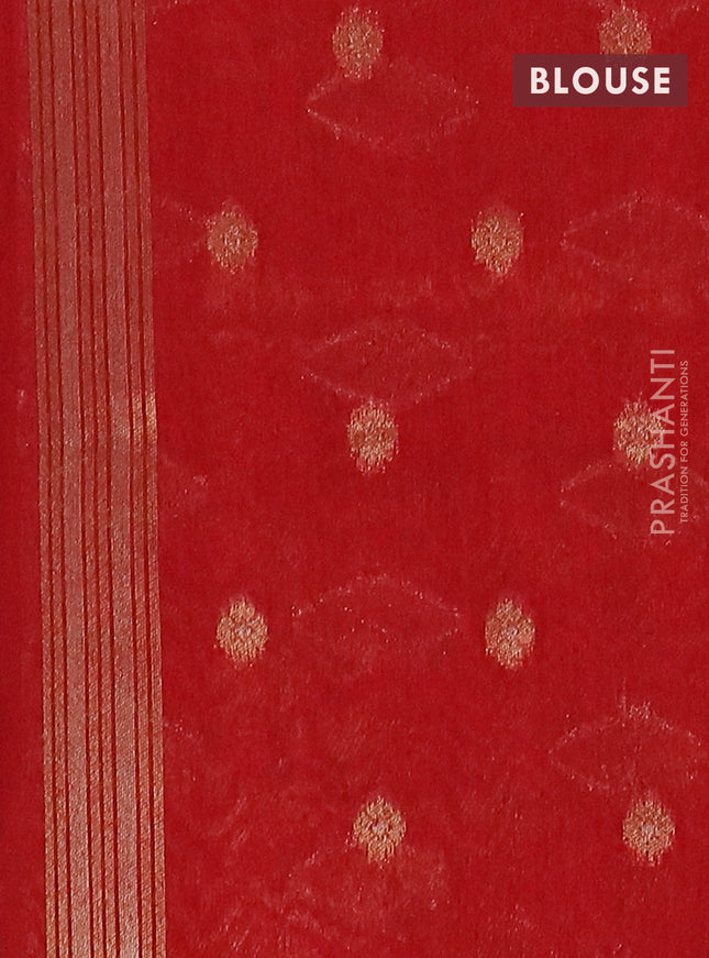 Semi jute linen saree red with silver & gold zari woven buttas and zari woven border