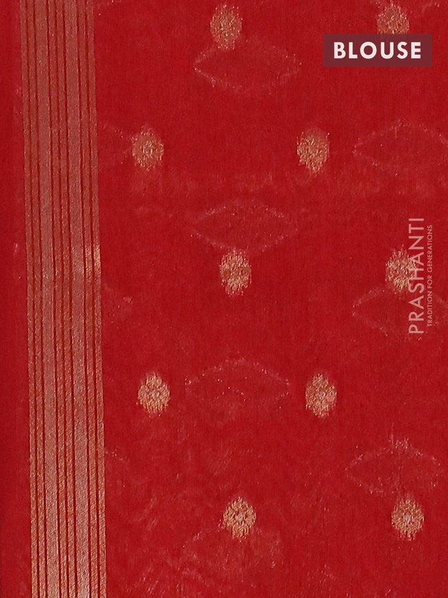 Semi jute linen saree red with silver & gold zari woven buttas and zari woven border