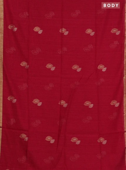 Semi jute linen saree magenta pink with silver & gold zari woven buttas and zari woven border
