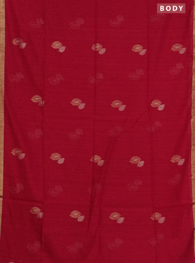 Semi jute linen saree magenta pink with silver & gold zari woven buttas and zari woven border