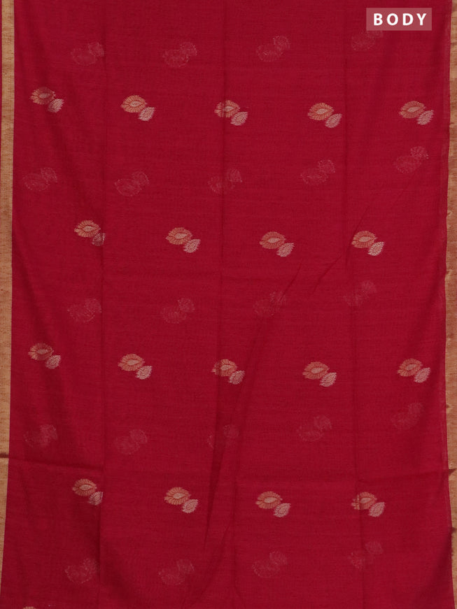 Semi jute linen saree magenta pink with silver & gold zari woven buttas and zari woven border
