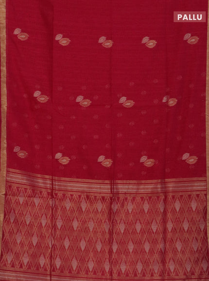 Semi jute linen saree magenta pink with silver & gold zari woven buttas and zari woven border