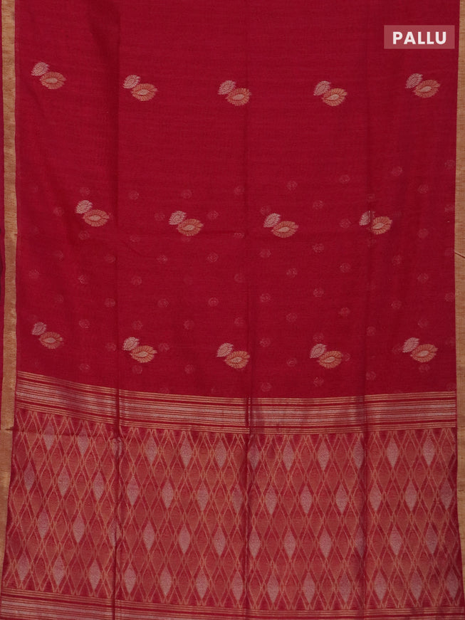 Semi jute linen saree magenta pink with silver & gold zari woven buttas and zari woven border