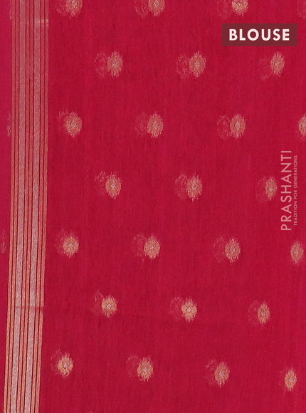 Semi jute linen saree magenta pink with silver & gold zari woven buttas and zari woven border