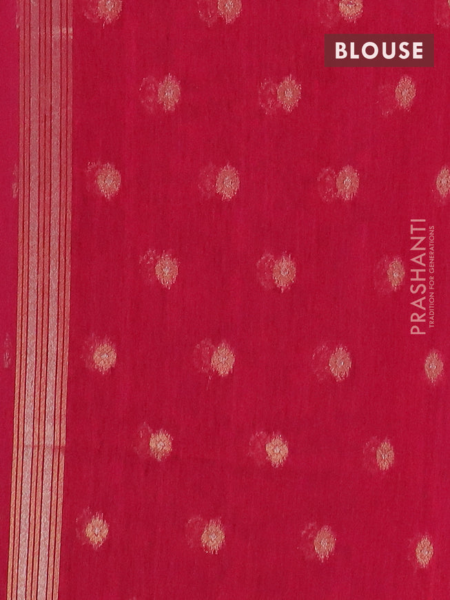 Semi jute linen saree magenta pink with silver & gold zari woven buttas and zari woven border
