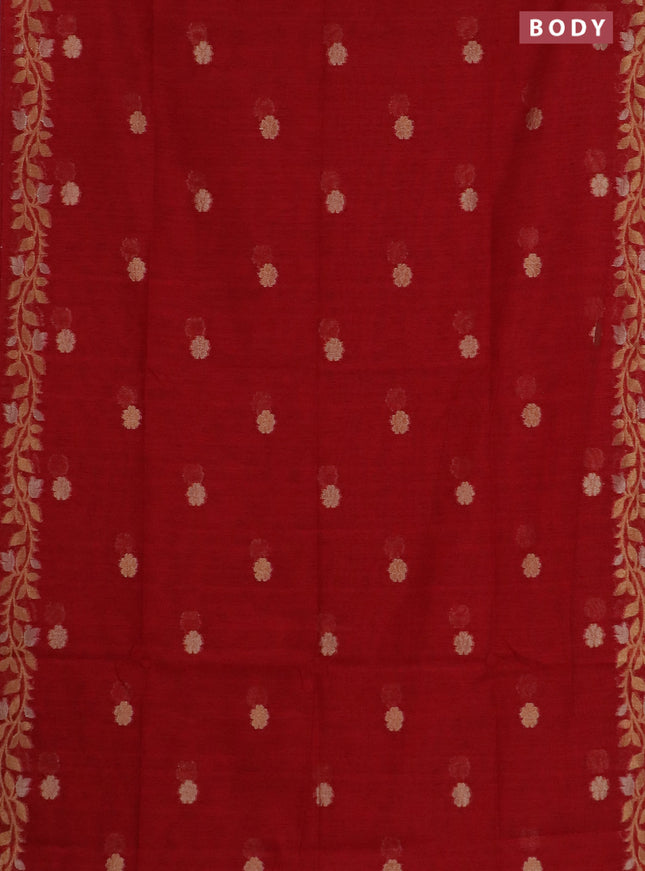 Semi jute linen saree red with zari woven floral buttas and zari woven border