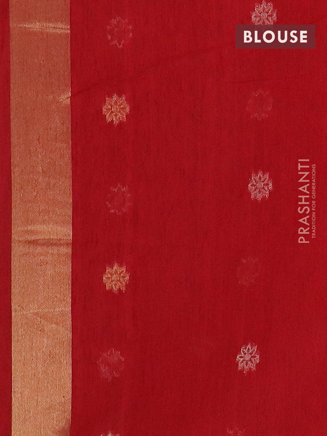 Semi jute linen saree red with zari woven floral buttas and zari woven border