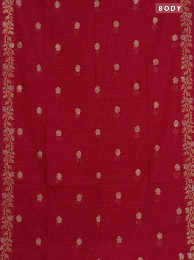 Semi jute linen saree pink with zari woven floral buttas and zari woven border