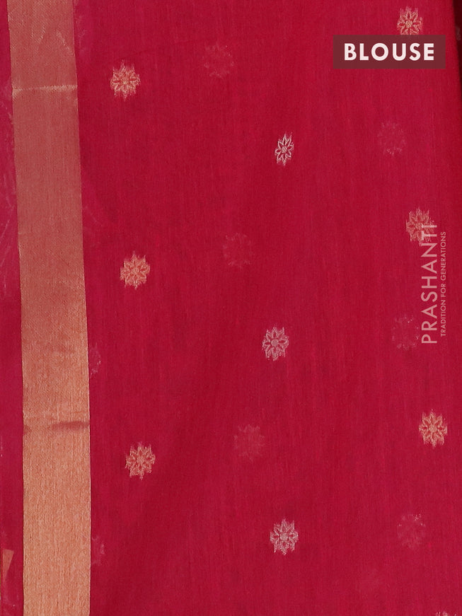 Semi jute linen saree pink with zari woven floral buttas and zari woven border