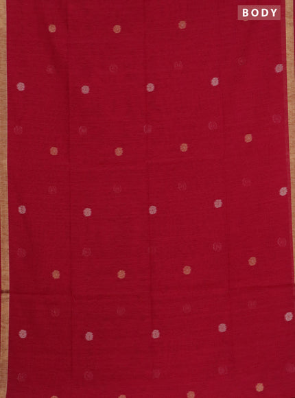 Semi jute linen saree pink with silver & gold zari woven buttas and zari woven border