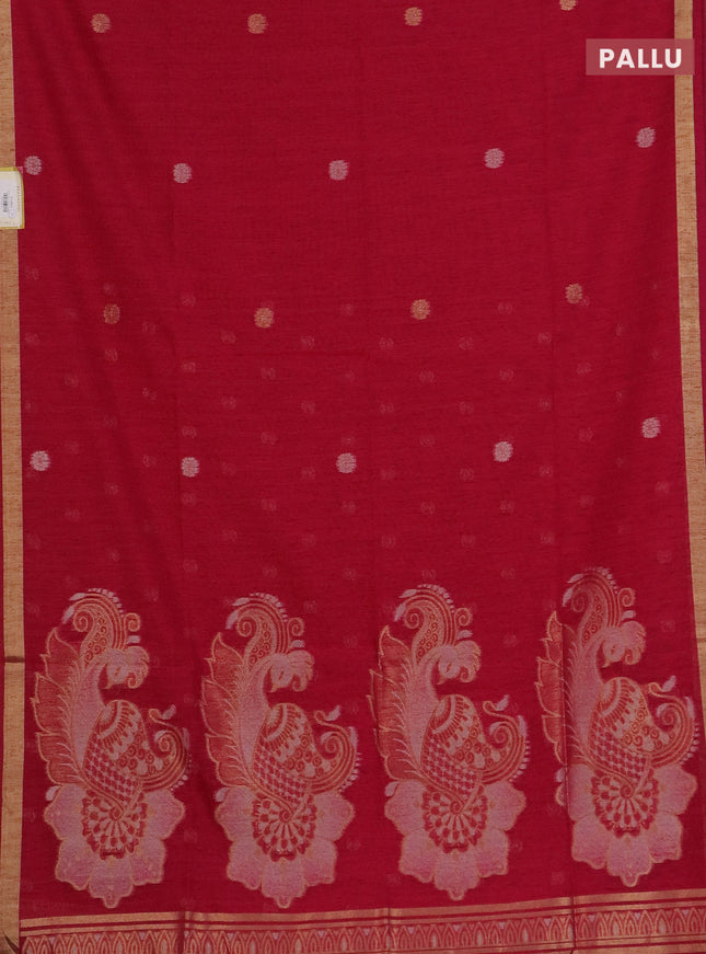 Semi jute linen saree pink with silver & gold zari woven buttas and zari woven border