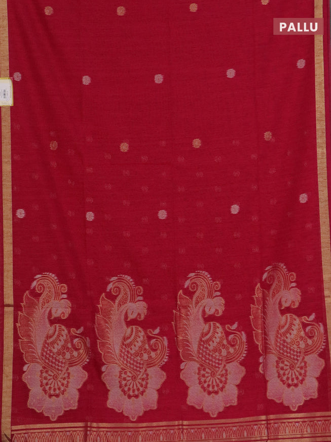 Semi jute linen saree pink with silver & gold zari woven buttas and zari woven border