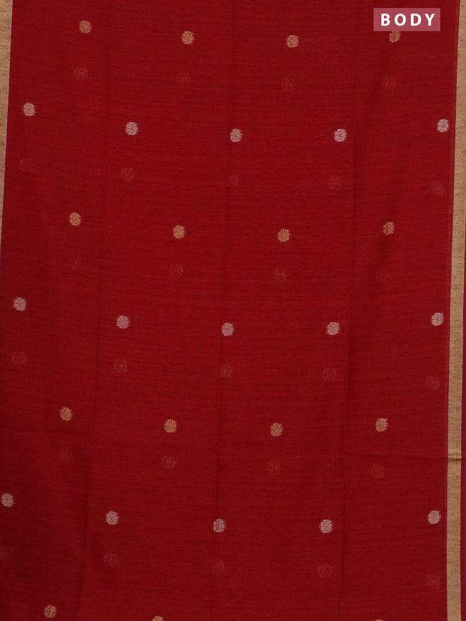 Semi jute linen saree red with silver & gold zari woven buttas and zari woven border