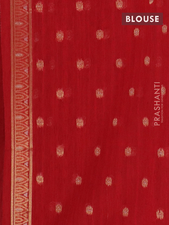 Semi jute linen saree red with silver & gold zari woven buttas and zari woven border