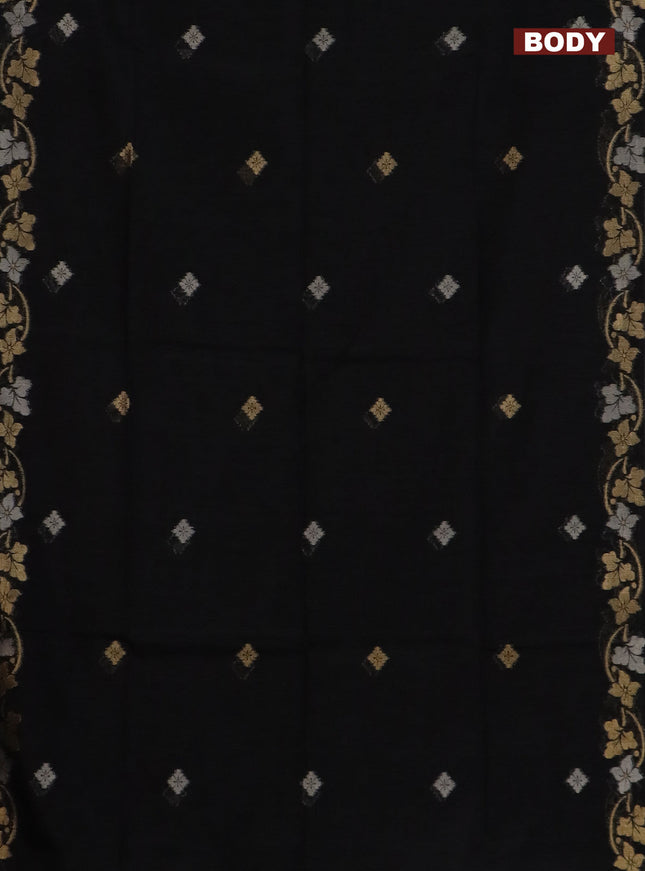 Semi jute linen saree black with silver & gold zari woven buttas and zari woven border