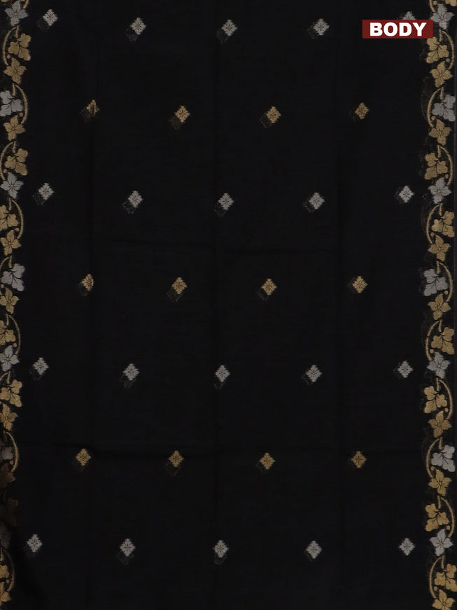 Semi jute linen saree black with silver & gold zari woven buttas and zari woven border