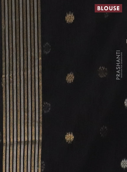 Semi jute linen saree black with silver & gold zari woven buttas and zari woven border