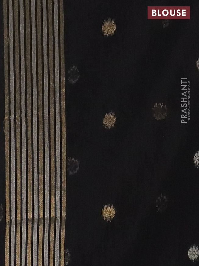Semi jute linen saree black with silver & gold zari woven buttas and zari woven border