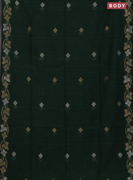 Semi jute linen saree bottle green with silver & gold zari woven buttas and zari woven border