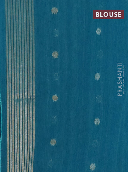 Semi jute linen saree peacock blue with silver & gold zari woven buttas and zari woven border