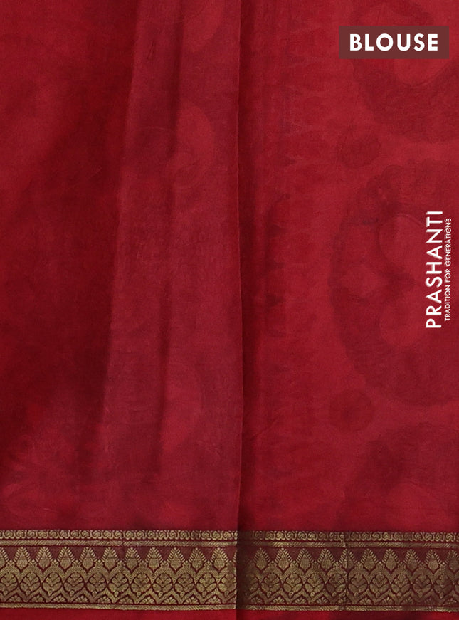 Printed silk saree mustard yellow and red with allover prints and long printed zari border