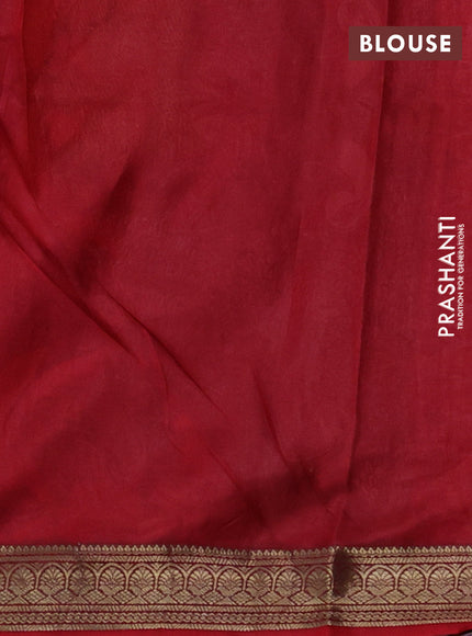 Printed silk saree mustard yellow and red with allover prints and long printed zari border