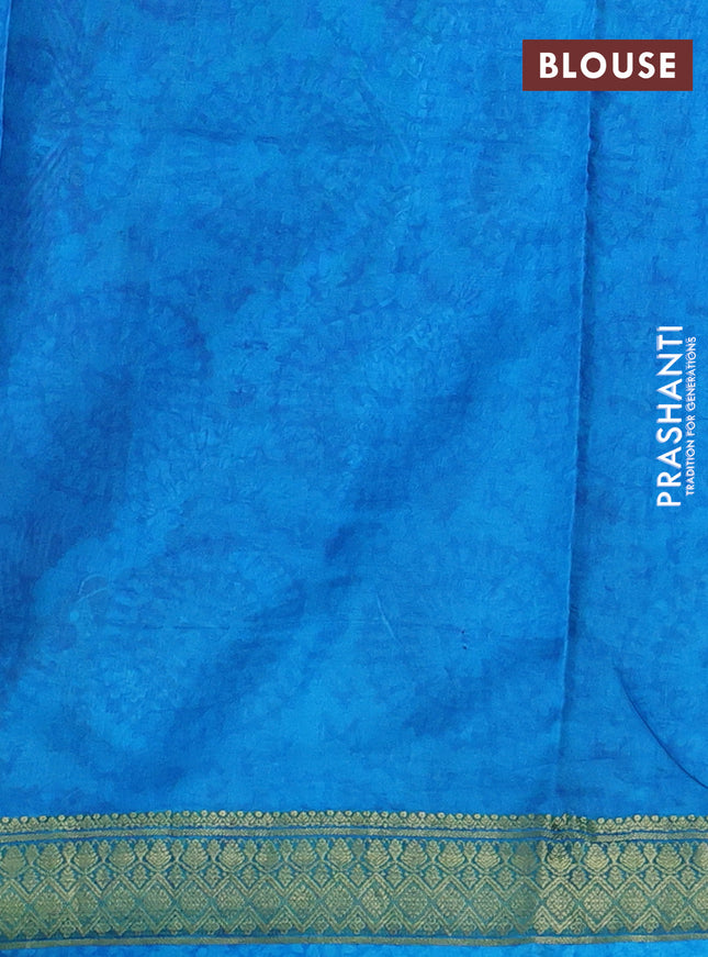 Printed silk saree pink and cs blue with allover prints and long printed zari border