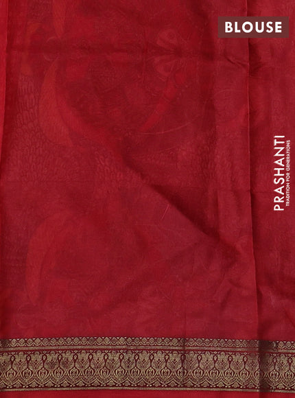 Printed silk saree yellow and red with allover prints and long printed zari border