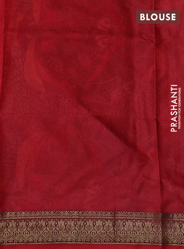 Printed silk saree yellow and red with allover prints and long printed zari border