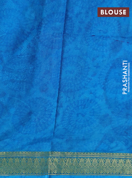 Printed silk saree pink and cs blue with allover prints and long printed zari border