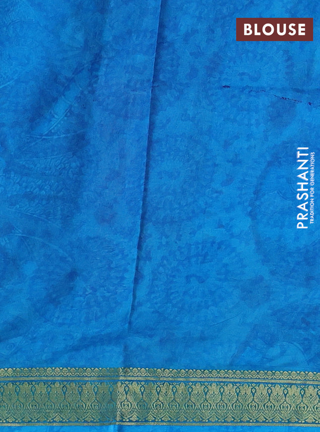 Printed silk saree pink and cs blue with allover prints and long printed zari border