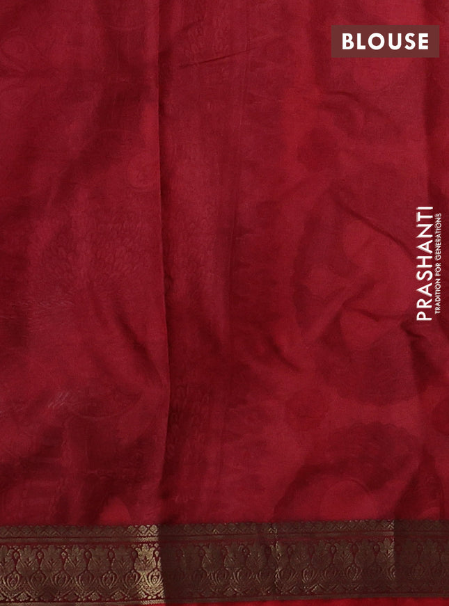 Printed silk saree blue and red with allover prints and long printed zari border