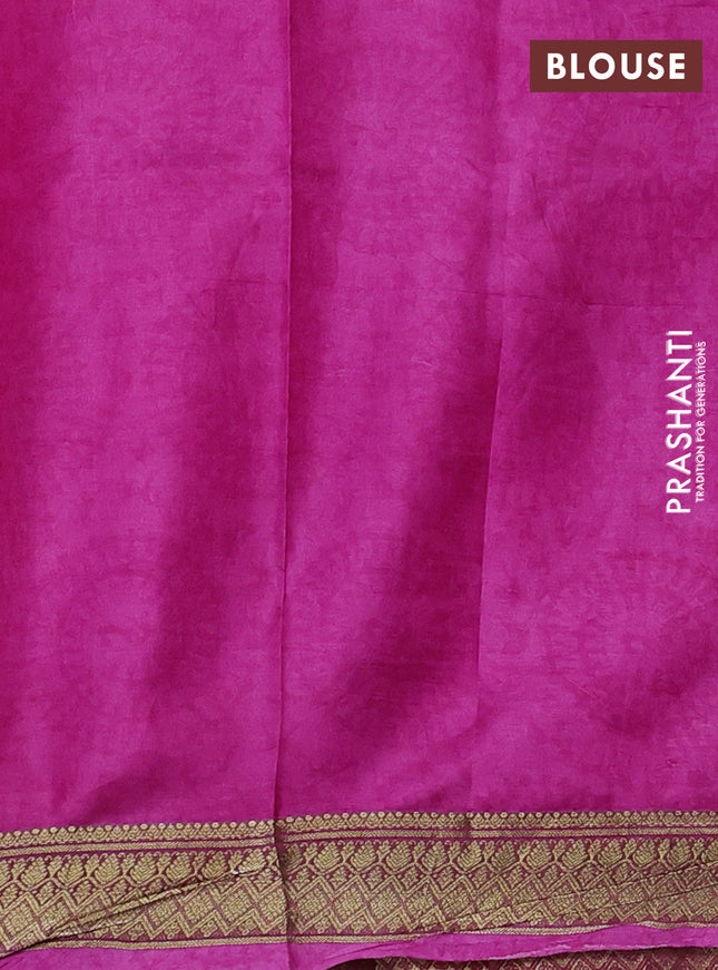 Printed silk saree blue and pink with allover kalamkari prints and zari woven border