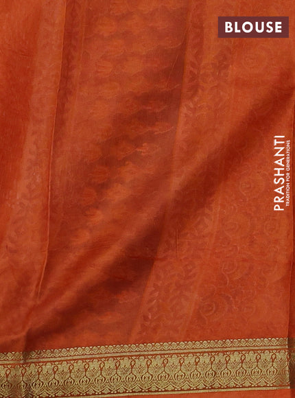 Printed silk saree grey shade and orange with allover kalamkari prints and zari woven border