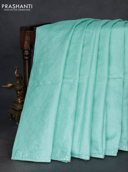 Pure tussar silk saree teal blue with mirror work and mirror work border