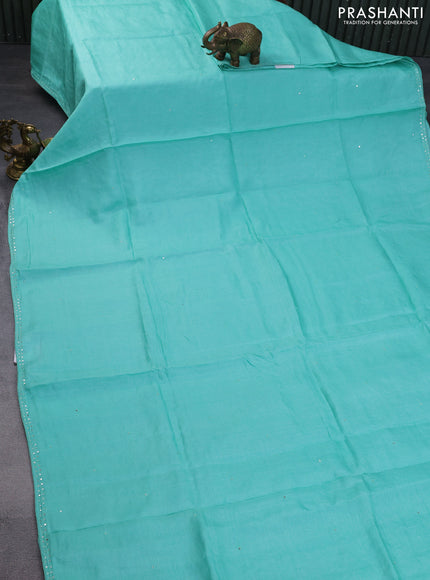 Pure tussar silk saree teal blue with mirror work and mirror work border