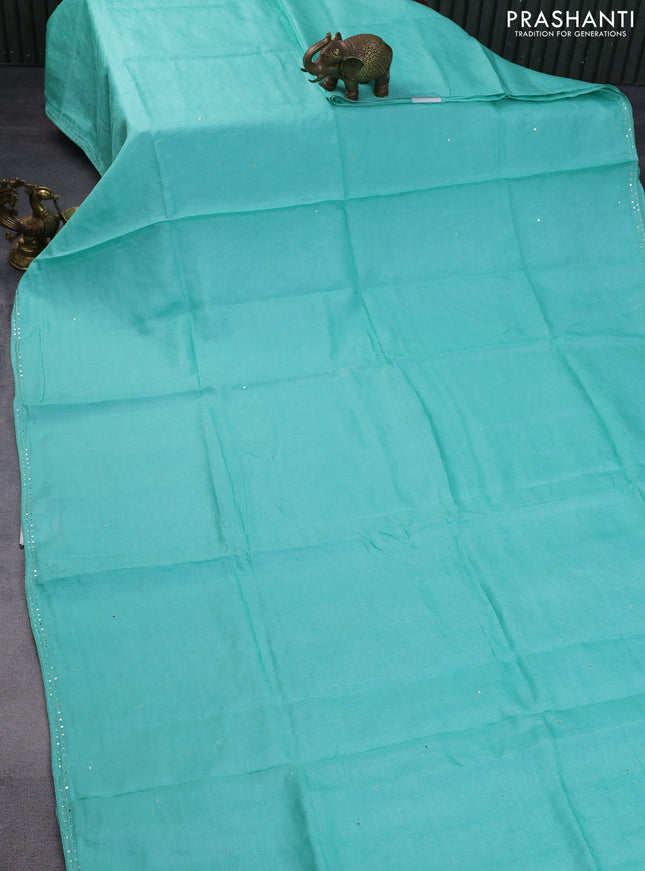 Pure tussar silk saree teal blue with mirror work and mirror work border