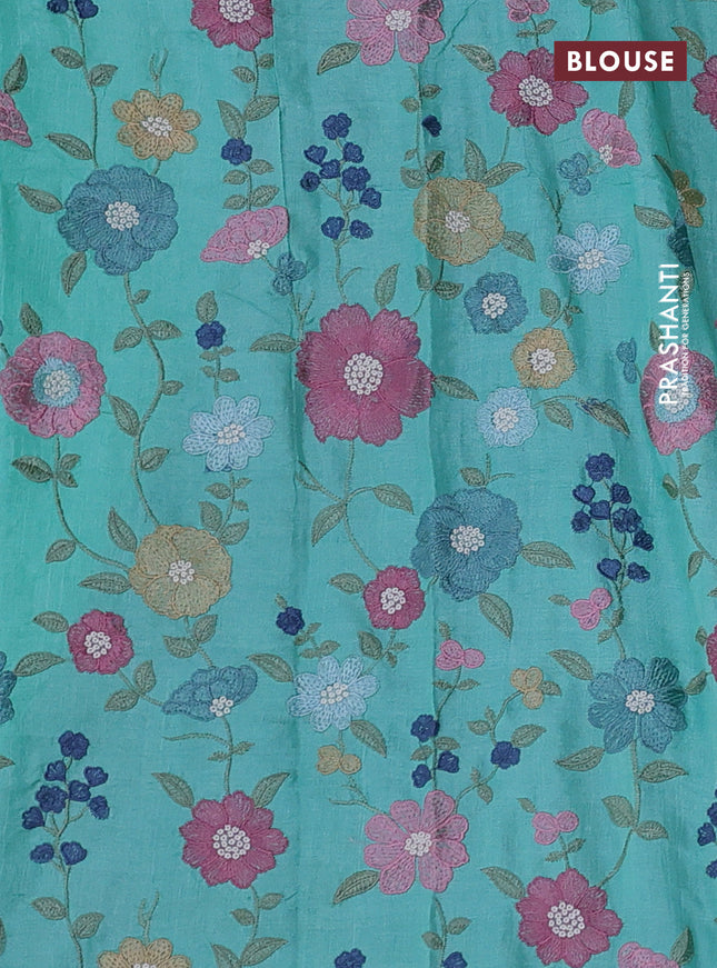 Pure tussar silk saree teal blue with mirror work and mirror work border