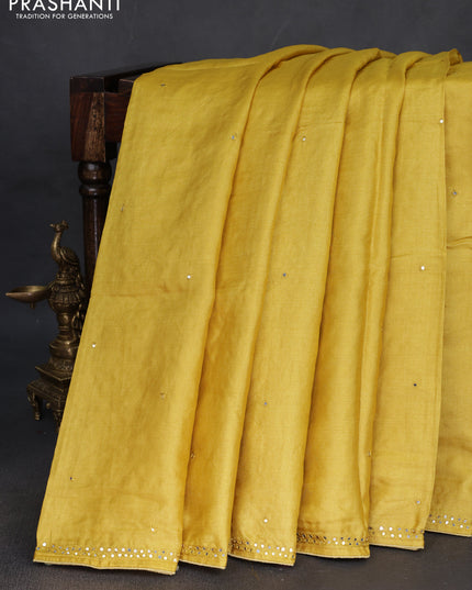 Pure tussar silk saree yellow with mirror work and mirror work border