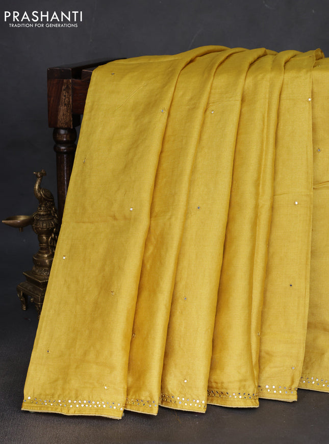 Pure tussar silk saree yellow with mirror work and mirror work border
