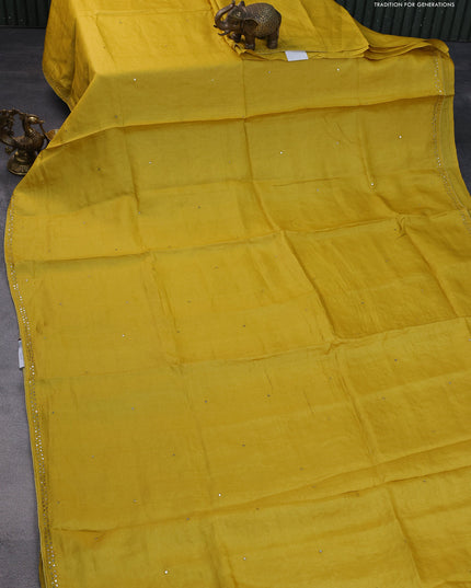 Pure tussar silk saree yellow with mirror work and mirror work border