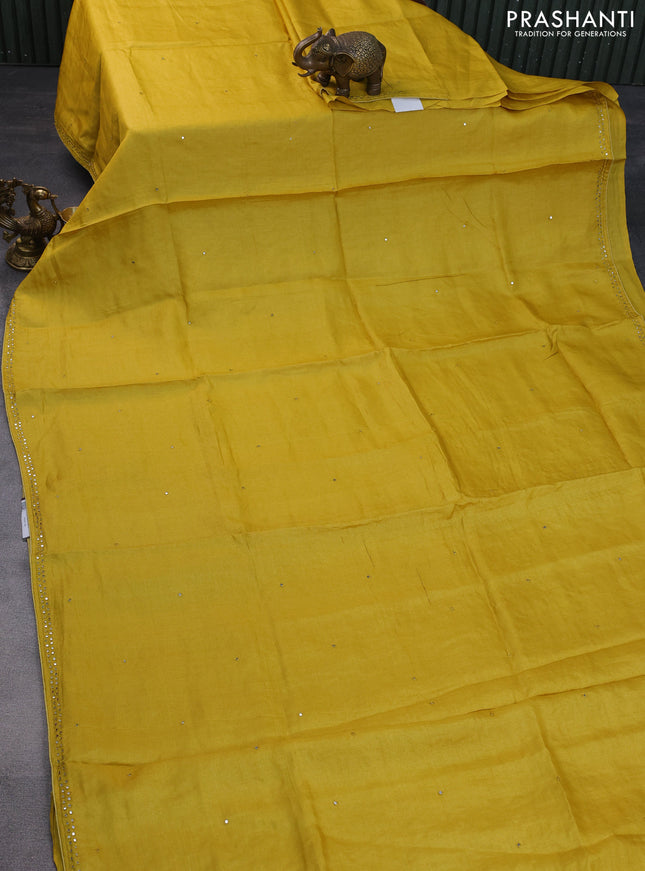Pure tussar silk saree yellow with mirror work and mirror work border