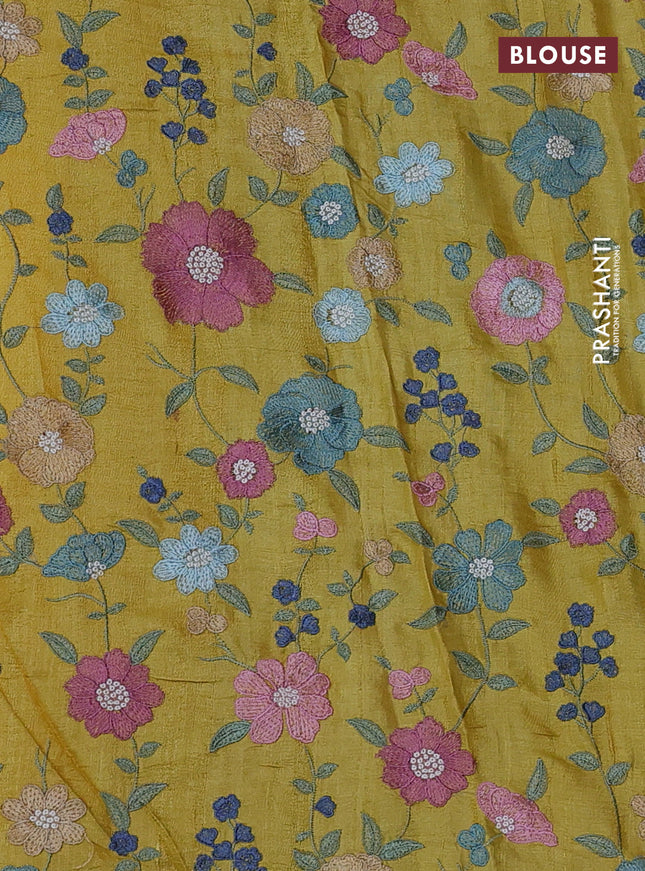 Pure tussar silk saree yellow with mirror work and mirror work border