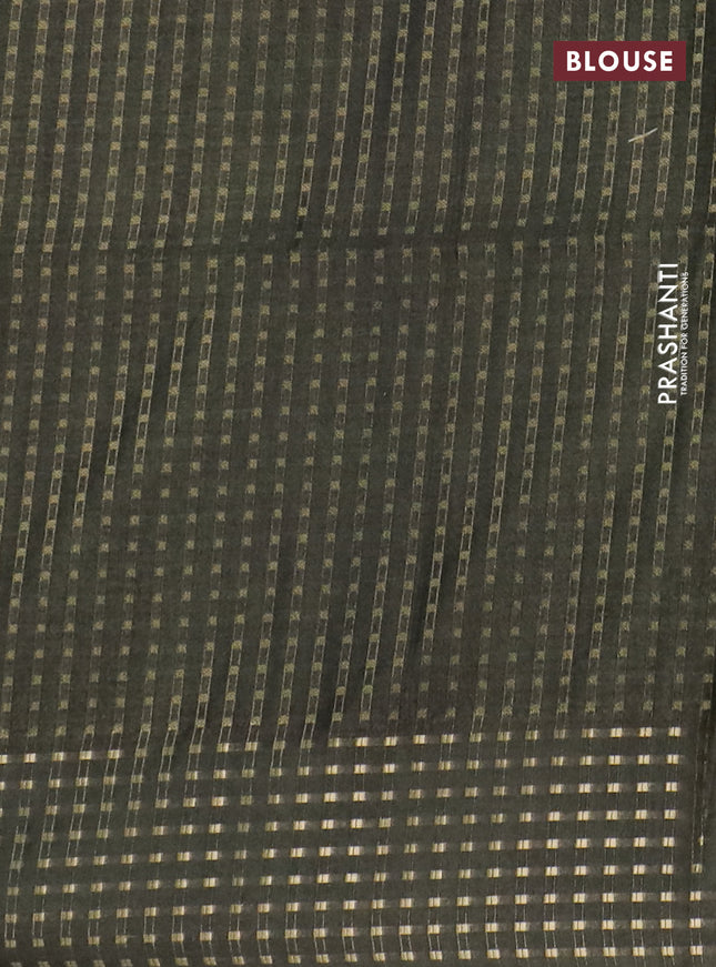 Semi tussar saree sap green with floral prints and zari woven pallu