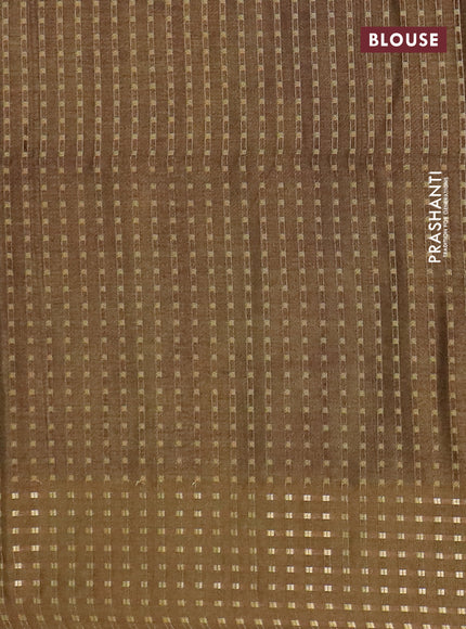 Semi tussar saree mehendi green with floral prints and zari woven pallu