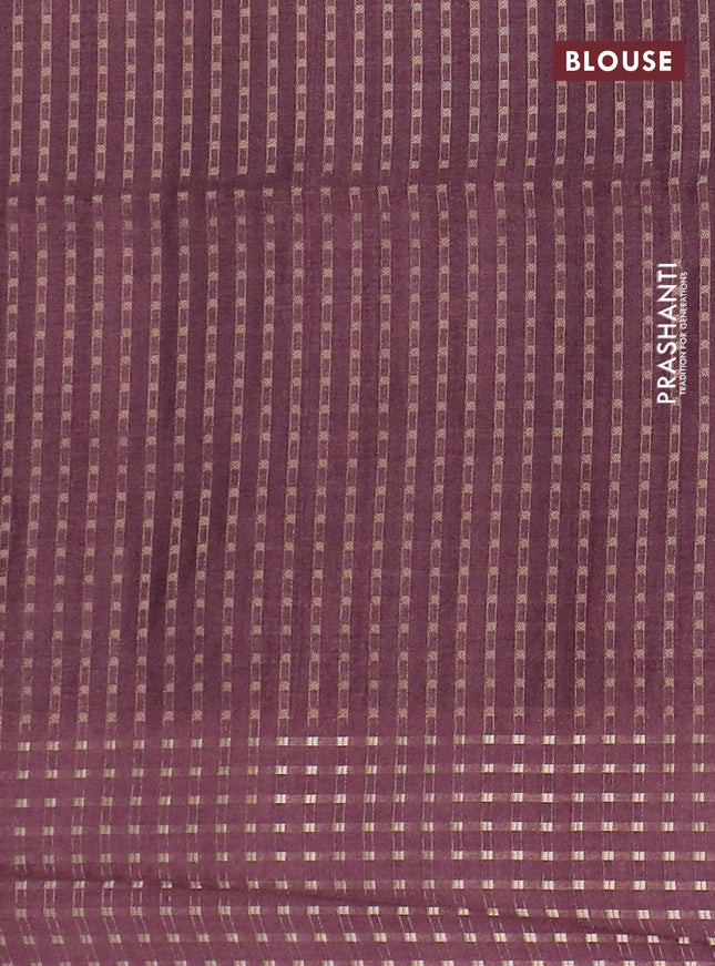 Semi tussar saree wine shade with floral prints and zari woven pallu