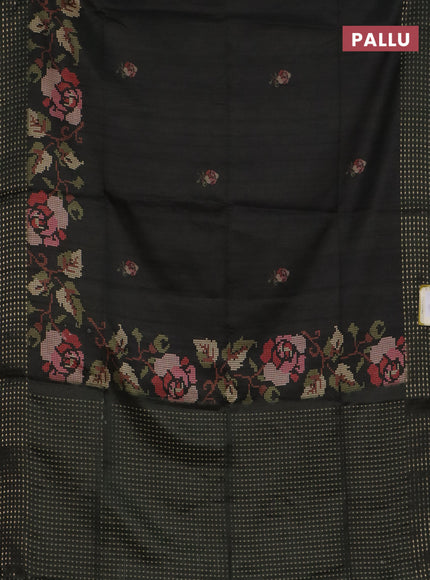 Semi tussar saree sap green with floral prints and zari woven pallu