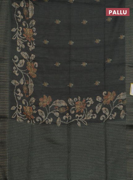 Semi tussar saree sap green with floral prints and zari woven pallu